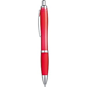 Transparent Ball pen with rubber grip., red