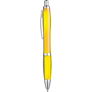 Transparent Ball pen with rubber grip., yellow