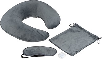 Travel set with neck pillow, sleep mask, and laundry bag