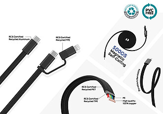 Ultra-Thin Magnetic Charging Cable 60W 2-in-1, Grey