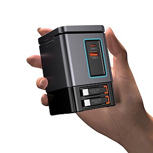 Urban Vitamin Sacramento 105W GAN charger+retractable cables, grey