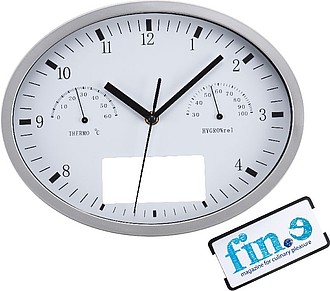 Wall clock with hygrometer, thermometer and click system, white