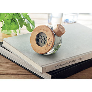 Water powered bamboo LCD clock MO6865-27