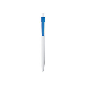 White plastic ballpen with coloured clip, blue