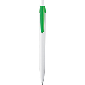 White plastic ballpen with coloured clip, green