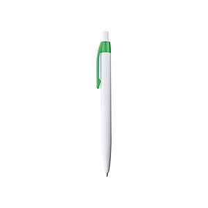 White plastic ballpen with coloured clip, green