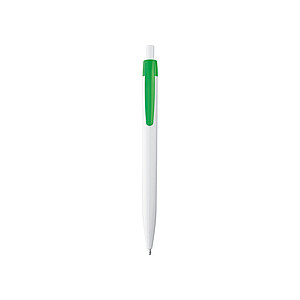 White plastic ballpen with coloured clip, green