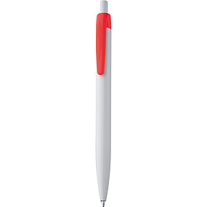 White plastic ballpen with coloured clip, red