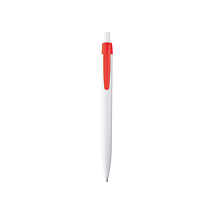 White plastic ballpen with coloured clip, red