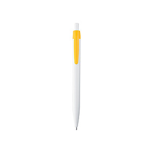 White plastic ballpen with coloured clip, yellow