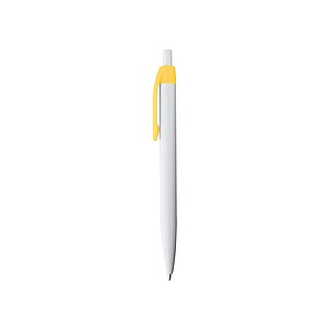 White plastic ballpen with coloured clip, yellow