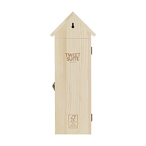 Wine wooden gift box as a bird house