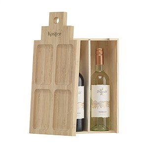 Wine wooden gift box with large tapas board