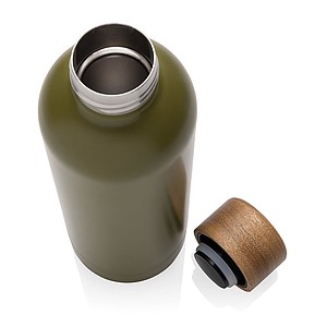 Wood RCS certified recycled stainless steel vacuum bottle, green