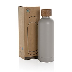 Wood RCS certified recycled stainless steel vacuum bottle, grey