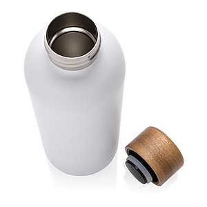 Wood RCS certified recycled stainless steel vacuum bottle, white