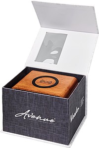 Wooden speaker with wireless charging pad